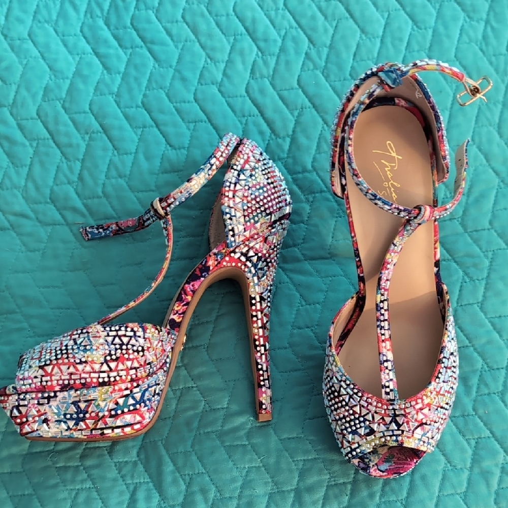 Thalia Sodi Colorful Mosaic Platform Heels